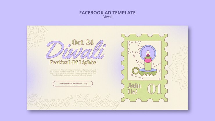 PSD Gratis flat design candle happy diwali facebook template