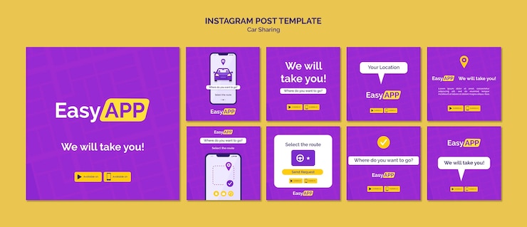 PSD Gratis flat design car sharing instagram posts
