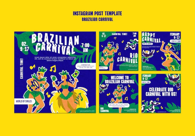 Gratis PSD flat design carnaval viering instagram posts