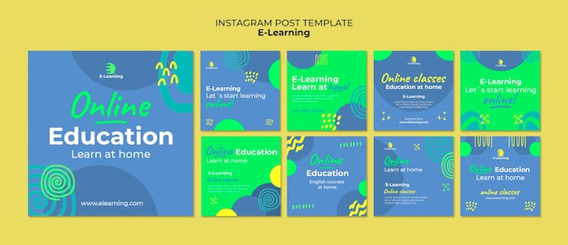 Gratis PSD flat design e-learning instagram posts