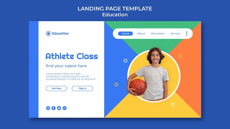 PSD Gratis flat design education landing page template