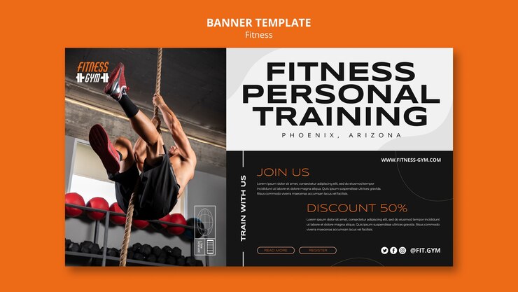 PSD Gratis flat design fitness template