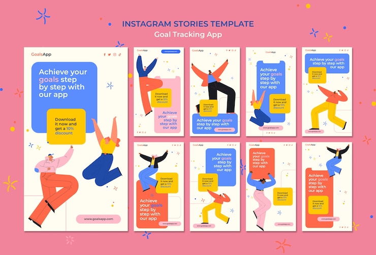 PSD Gratis flat design goal tracking app instagram stories