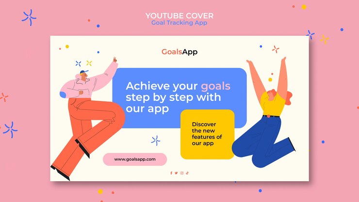 PSD Gratis flat design goal tracking app youtube cover template