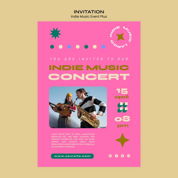 PSD Gratis flat design indie music invitation template