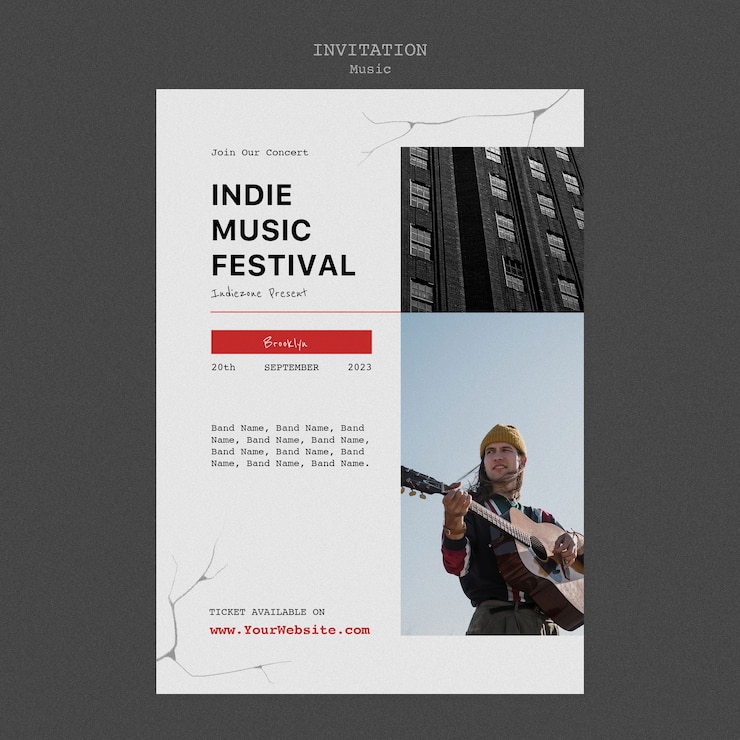 PSD Gratis flat design indie music invitation template