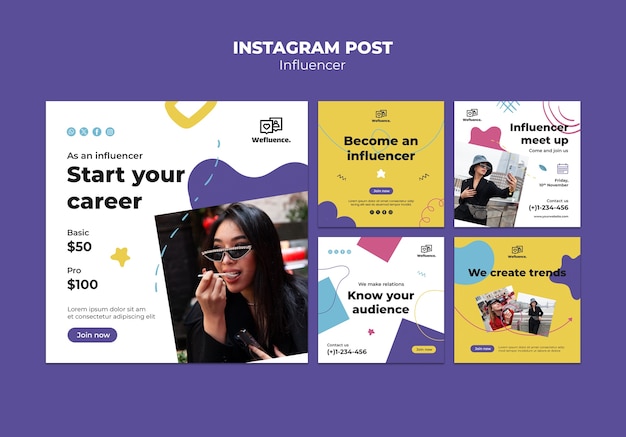 Gratis PSD flat design influencer job instagram posts