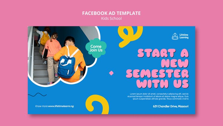 PSD Gratis flat design kids school facebook template