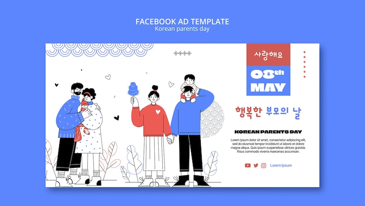 PSD Gratis flat design korean parents template