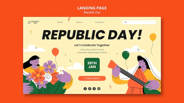 Gratis PSD flat design landingspagina voor de viering van de dag van de republiek