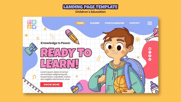 Gratis PSD flat design landingspagina voor onderwijs voor kinderen