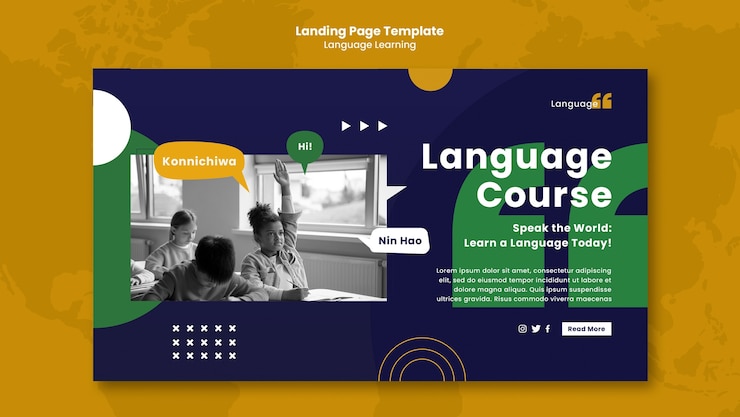 PSD Gratis flat design language learning landing page