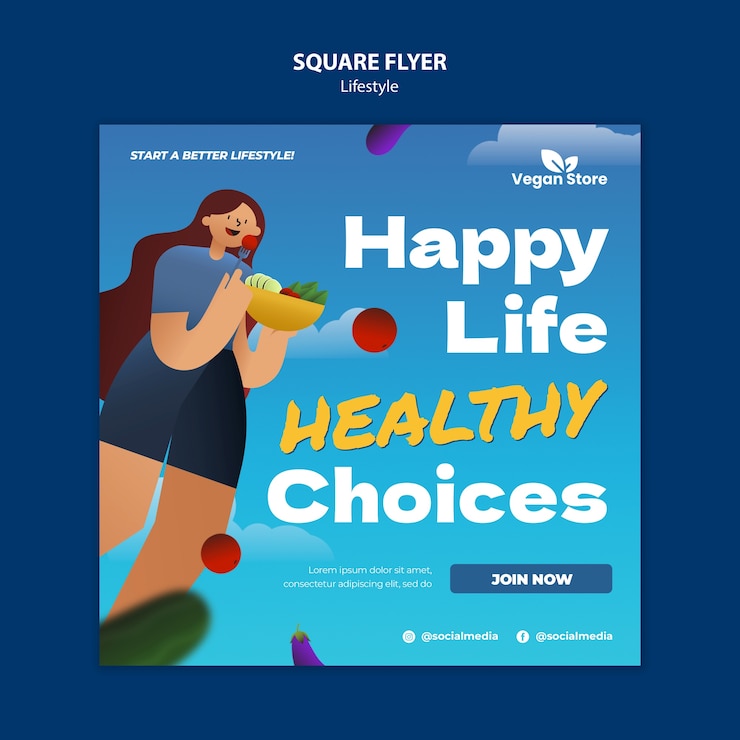PSD Gratis flat design lifestyle square flyer