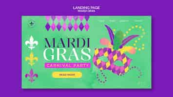 Gratis PSD flat design mardi gras landing page template