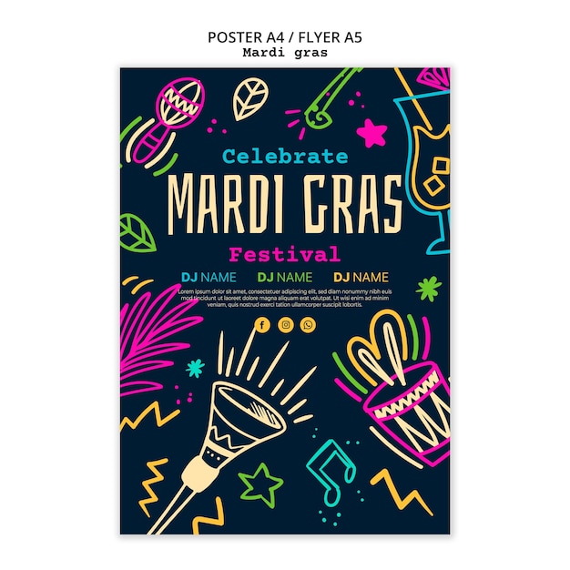 Flat design mardi gras poster sjabloon