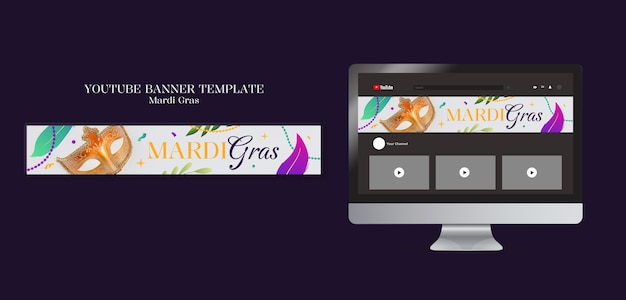 Gratis PSD flat design mardi gras youtube banner