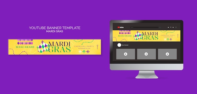 Flat design mardi gras youtube banner