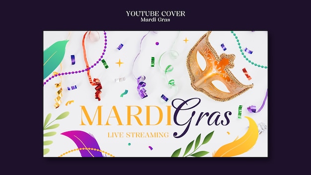 Gratis PSD flat design mardi gras youtube cover