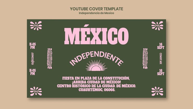 PSD Gratis flat design mexico independence day youtube cover