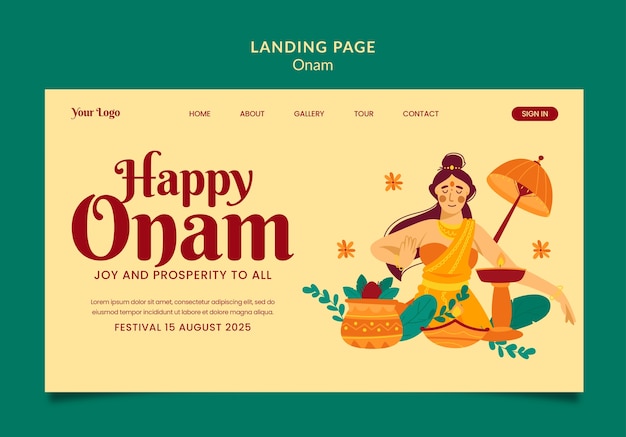Gratis PSD flat design onam celebration landing page sjabloon