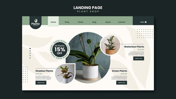 PSD Gratis flat design plant care landing page