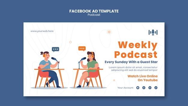 Flat design podcast on air facebook-sjabloon