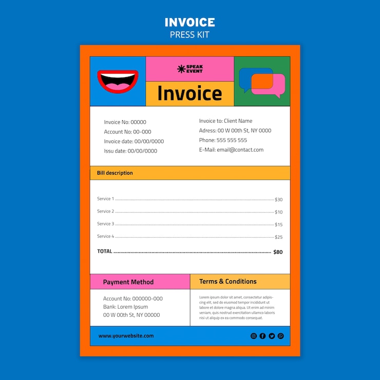 PSD Gratis flat design press kit invoice template