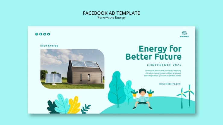 PSD Gratis flat design renewable energy facebook template