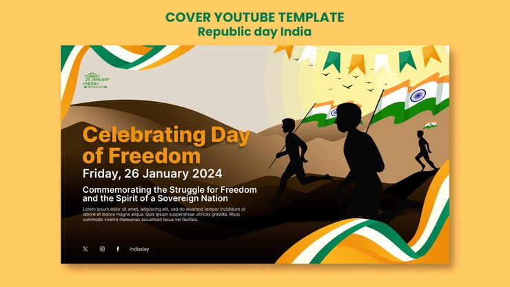 PSD Gratis flat design republic day youtube cover