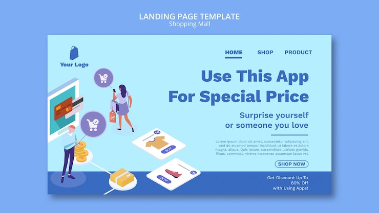 PSD Gratis flat design shopping mall template