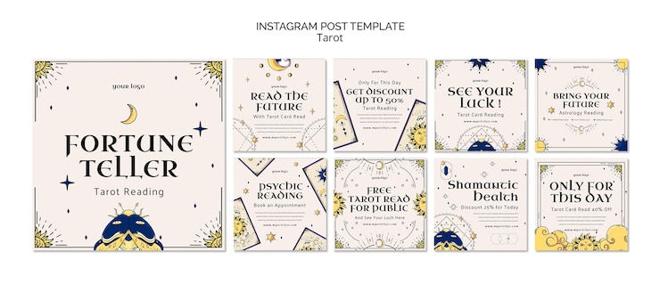 PSD Gratis flat design tarot template