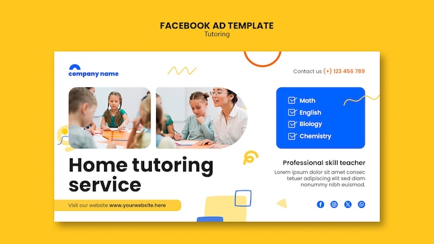 Flat design tutoring job facebook sjabloon