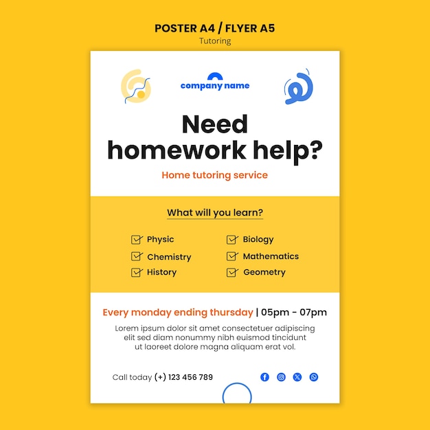 Gratis PSD flat design tutoring job poster sjabloon