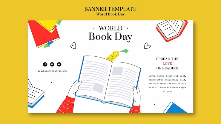 PSD Gratis flat design world book day banner template