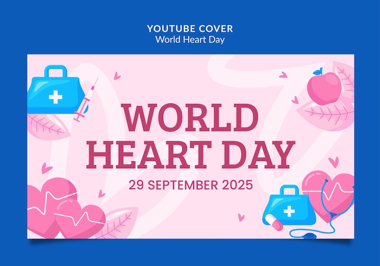 PSD Gratis flat design world heart day youtube cover template