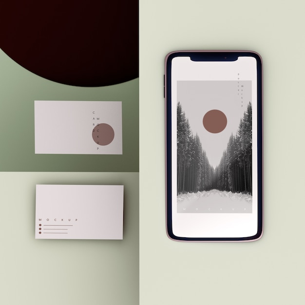 Flat scene branding telefoon en visitekaartje mockup