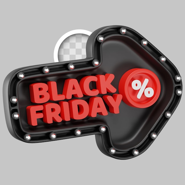 Flecha de viernes negro con símbolo de descuento ilustración 3d
