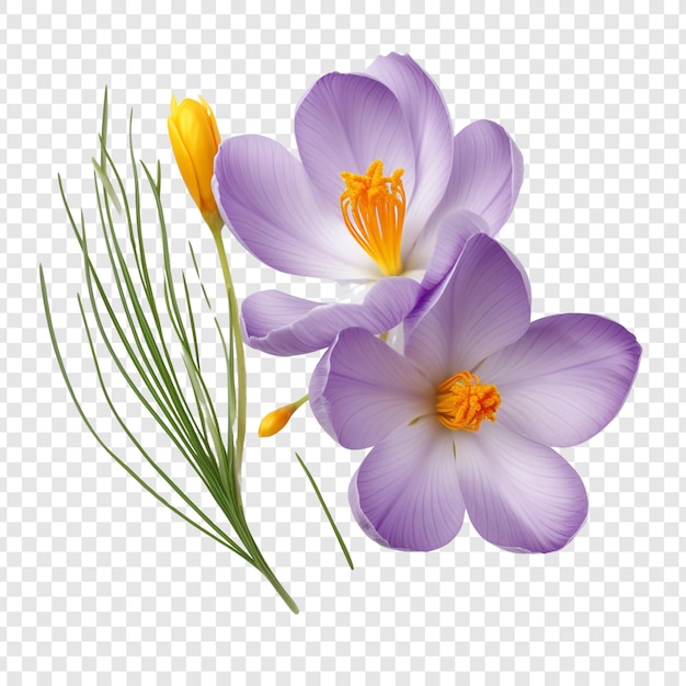 La flor del azafrán crocus aislada sobre un fondo transparente