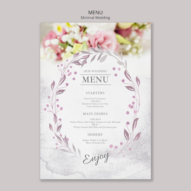 Gratis PSD floral minimale bruiloft menusjabloon