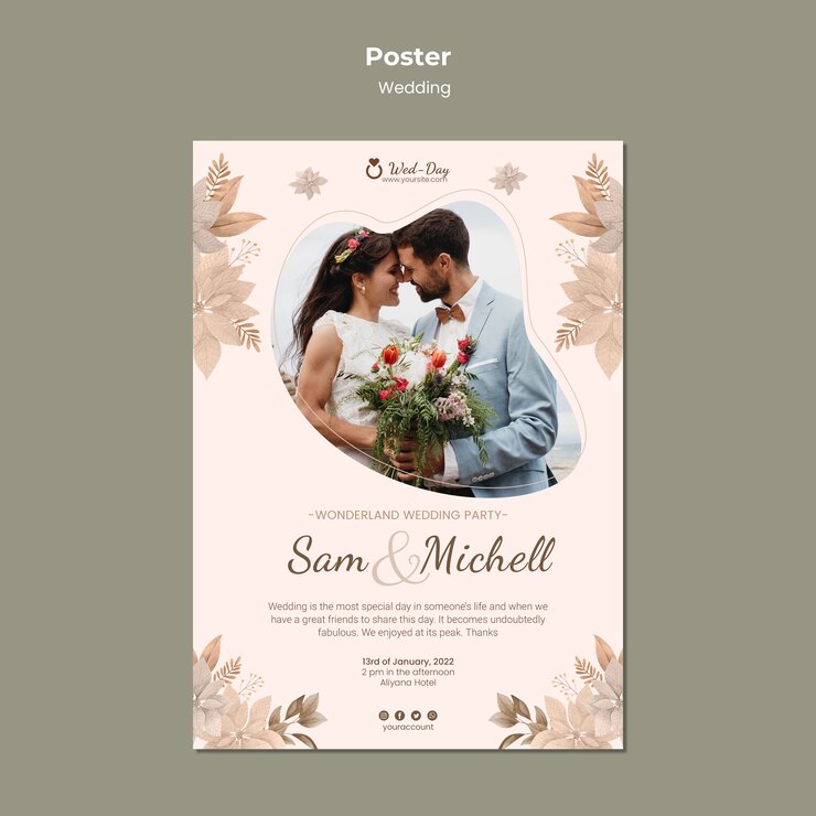 PSD Gratis floral wedding couple poster template