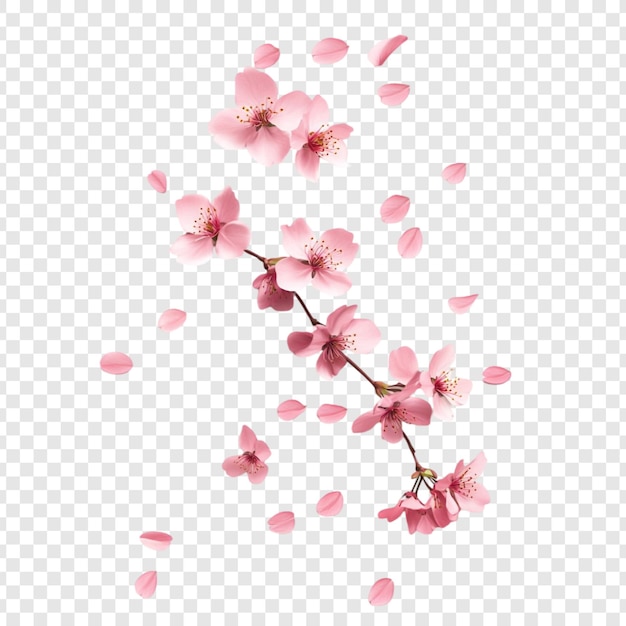 Las flores de cereza rosadas caen con gracia