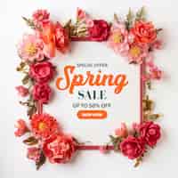 PSD gratuito flores coloridas venta de primavera banner de descuento o plantilla de publicación en las redes sociales