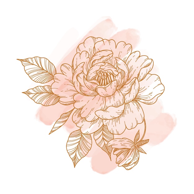 Flores doradas con manchas de acuarela.
