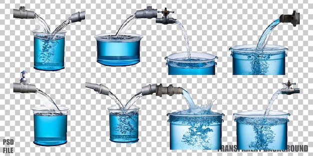 Flujo de agua de las tuberías a los contenedores
