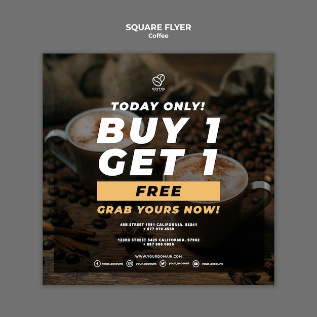 Flyer cuadrado café con oferta