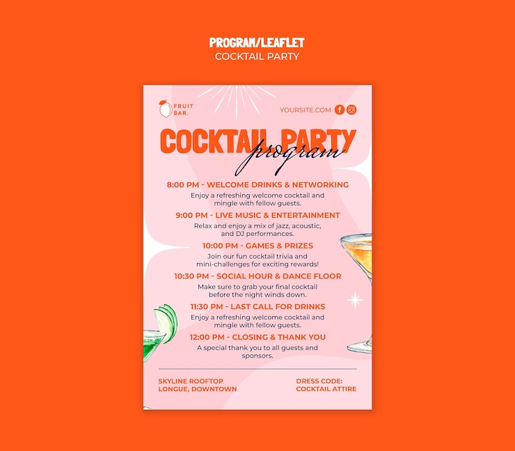 PSD gratuito flyer del programma del cocktail party