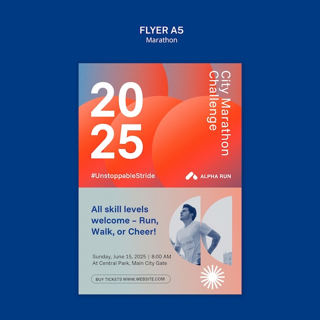 Flyer del desafío de la maratón de la ciudad para el evento de carrera en el parque central