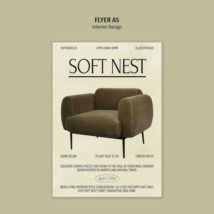 PSD gratuito flyer di design interno per il modello di nido morbido
