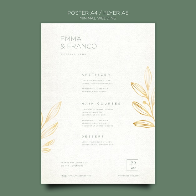 PSD gratuito flyer elegante para boda