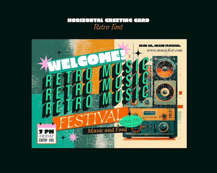 PSD gratuito flyer para festival de música retro